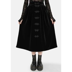 NWT Distoria Nova Velour Skirt Womens Plus 16 Black Midi Frog Closure Goth